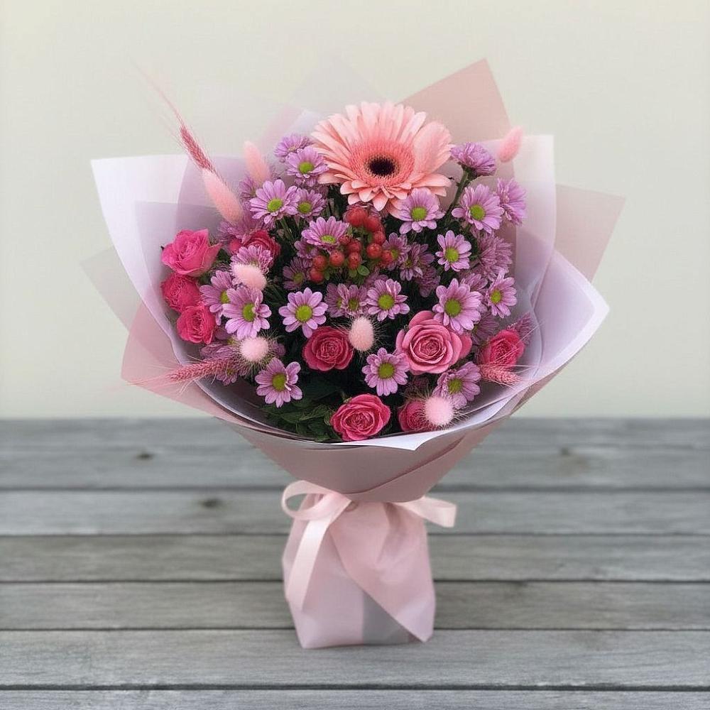 Букет цветов из: Розы, Герберы и Хризантемы в Нижнем Ломове