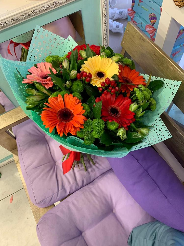 Букет цветов из: Герберы, Хризантемы и Альстромерии в Нижнем Ломове