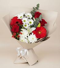 Букет цветов из:  Розы, Хризантемы, Герберы и Лилии в Нижнем Ломове