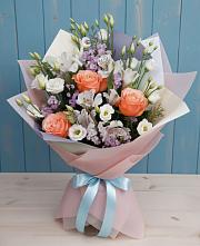 Букет цветов из:  Лизиантусы, Розы, Альстромерии и Гипсофила #REPLACE_PRED# Нижнем Ломове