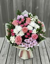 Букет цветов из:  Альстромерии, Гвоздики, Розы и Хризантемы в Нижнем Ломове