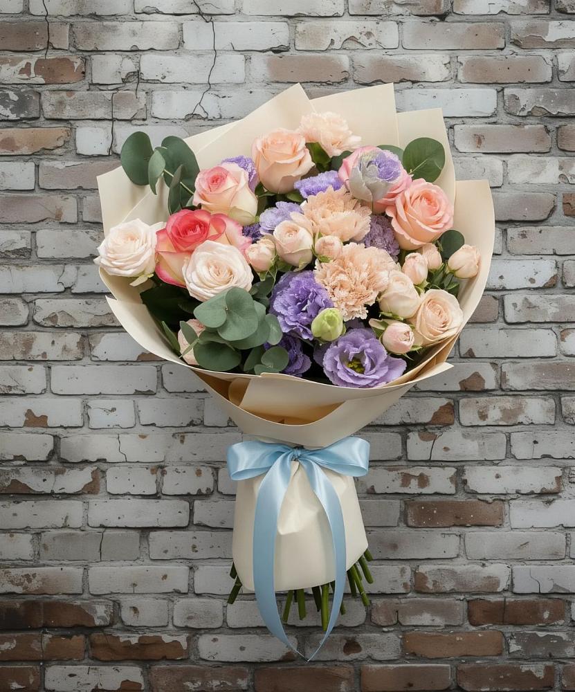 Букет цветов из: Розы, Лизиантусы и Гвоздики в Нижнем Ломове