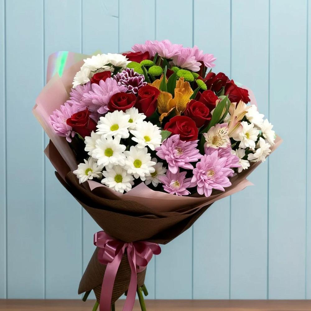 Букет цветов из: Розы, Хризантемы и Альстромерии в Нижнем Ломове